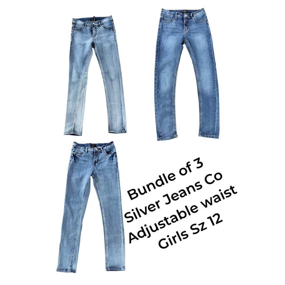 Silver Jeans Co Girls 12 Jeans Bundle 3 Pairs Adjustable Waist Sasha Amy Denim